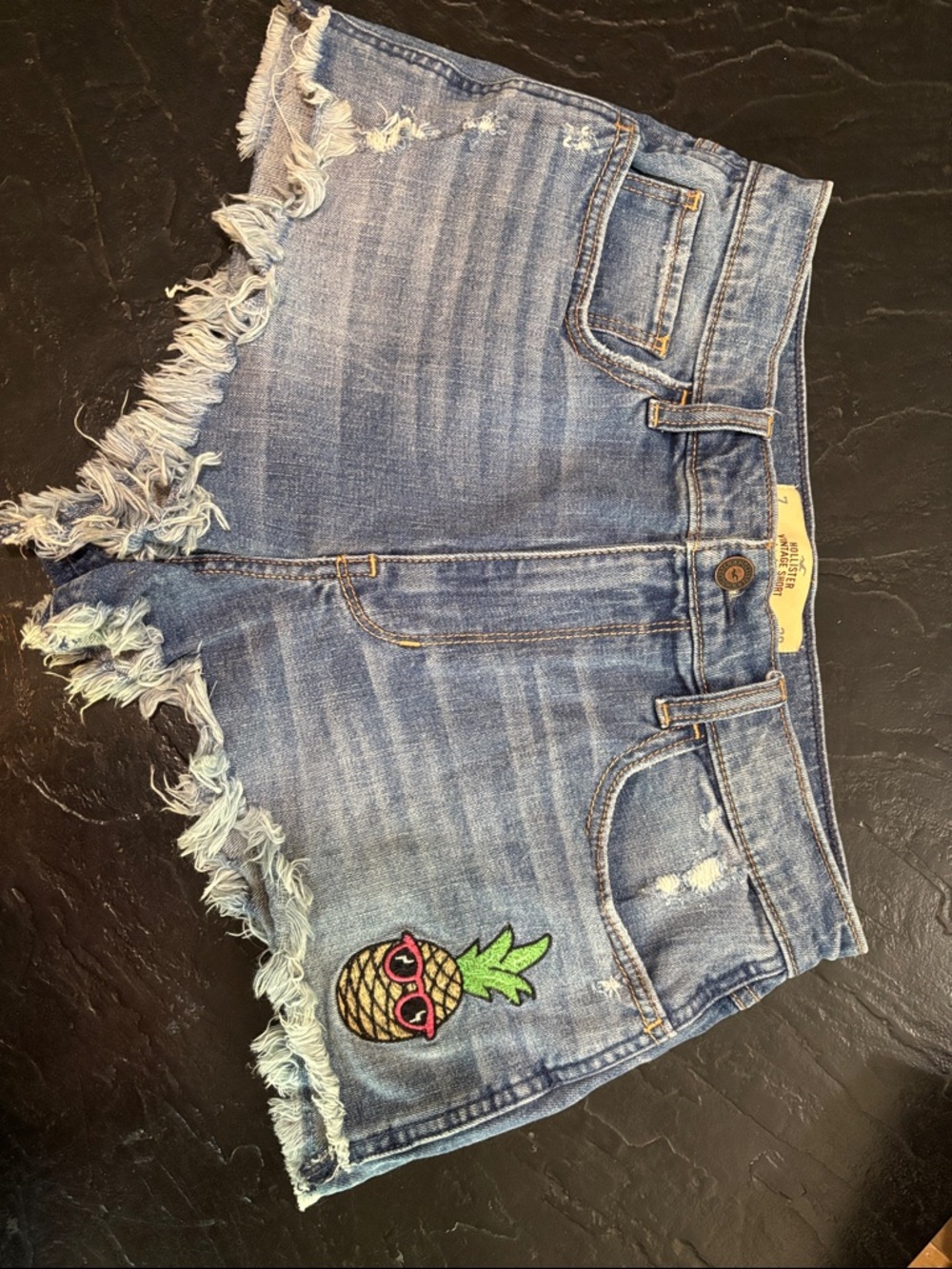 Hollister Light Blue Distressed Denim Shorts with Pineapple Patch